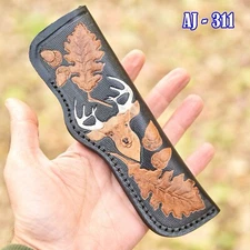 USA EDC Fixed Blade Knife Leather Sheath Knives Holster Belt Carry Deer Engraved