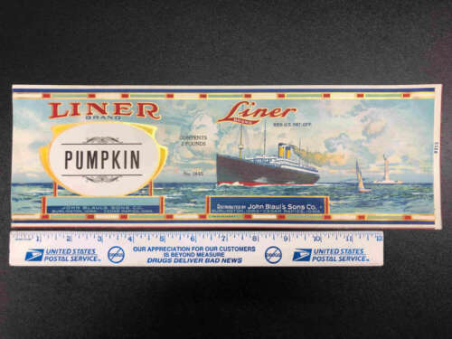 Liner Brand Blauls Sons Co Iowa Canned Pumpkin Label Steamer Ship AA54133 - Picture 1 of 2