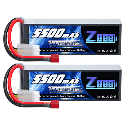2x Zeee 11.1V 80C 3S LiPo Battery 5500mAh Deans for RC Airplane Helicopter Quad