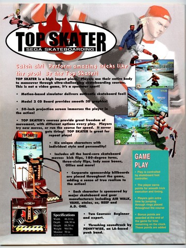 Top Skater Skateboarding Arcade Gioco FLYER Originale INUTILIZZATO 1997 Video Artwork - Foto 2 di 2