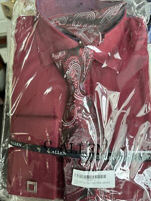C. Allen Wine Color French Cuff/link Dress shirt Tie/handkerchief 15 1/2  34/35. | eBay