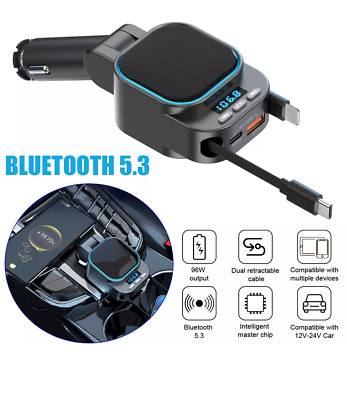 Bluetooth 5.3 Car FM Transmitter 96W PD Type-C+QC3.0 Fast Car Charger MP3 Player