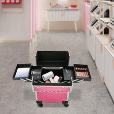 Professional Makeup Train Case Rolling Cosmetology Case Aluminum Beauty Travel