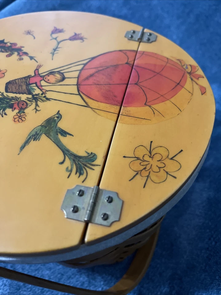 Cartera forrada con canasta decoupage artesanal vintage años 70 globo aerostático motivo niño Foto 4 de 4