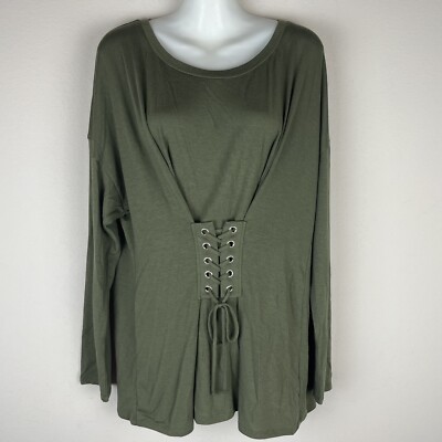 Express Womens Size Large Corseted Long Sleeve T-Shirt Top Olive Green ~ NEW