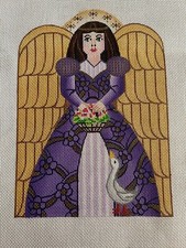 Hand Painted Needlepoint Canvas 18 CT  XMAS ANGEL STAND-UP IN PURPLE DRESS
