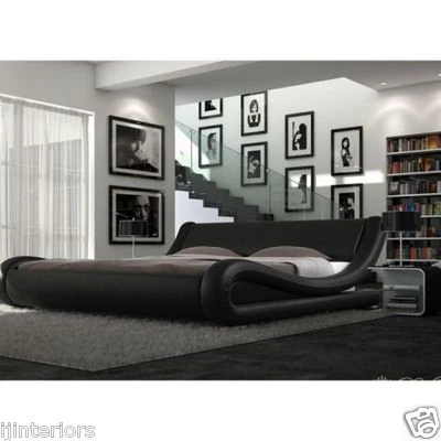 ENZO ITALIAN MODERN DESIGNER DOUBLE OR KING SIZE LEATHER BED + MEMORY MATTRESS >