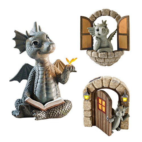 Courtyard Dragon Sculpture Resin Window Shape Garden Dragon Statue Wall Decor