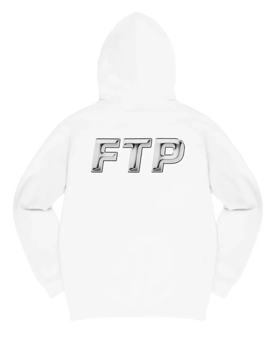 FTP Chrome Logo White Hoodie, Men's Large.