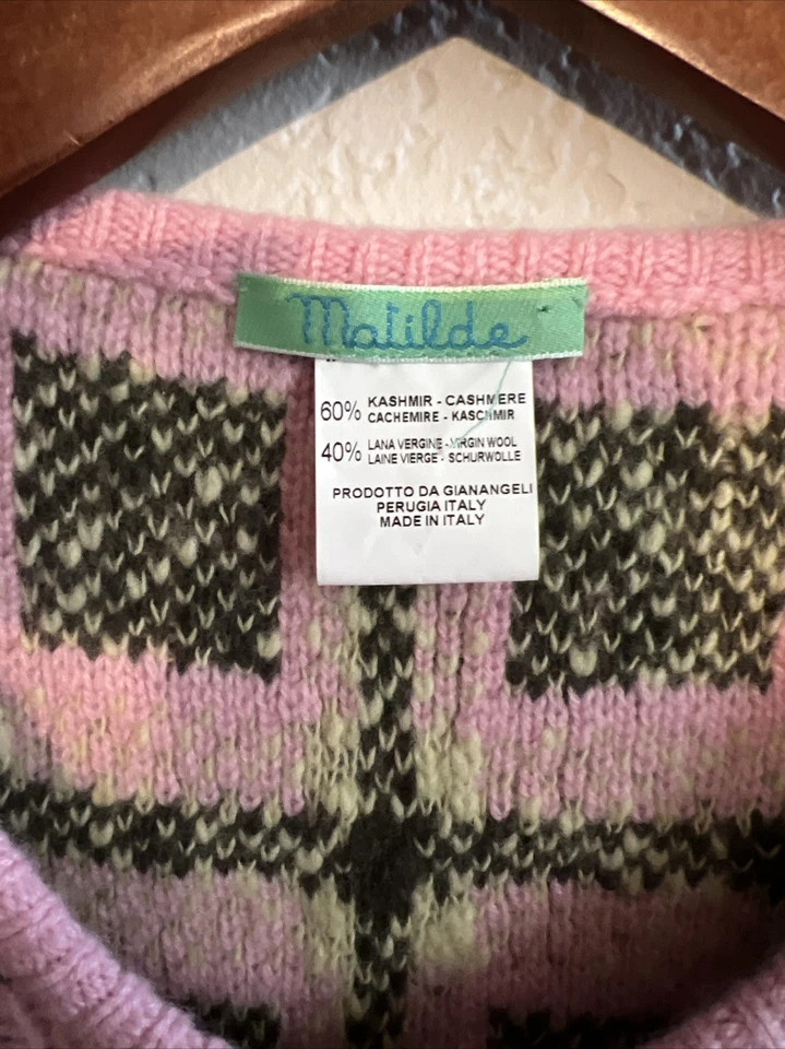 Matilde Women Cashmere Knit Cardigan Sz US 8 IT 44 Pink Grey yellow knit 3/4 - Image 2 of 4