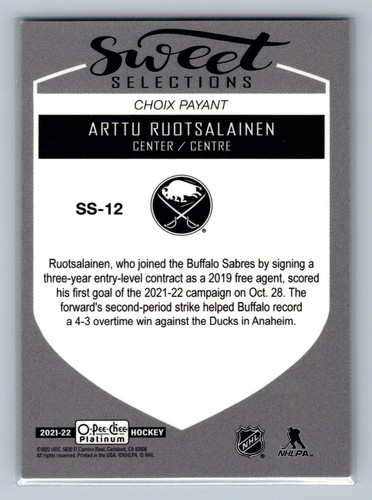 2021-22 O-Pee-Chee OPC Platinum Sweet Selections #SS-12 Arttu Ruotsalainen - Picture 2 of 2