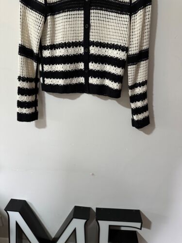ME+EM Jacket Cardigan Crochet Monochrome Stripe Merino Wool Size XS - Picture 8 of 14