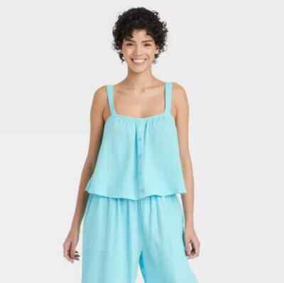 Women's Cotton Gauze Tank Top - Colsie M Blue