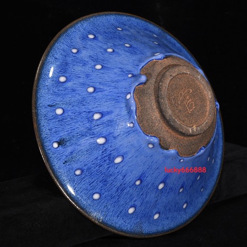 8.4" china old fashioned song dynasty jian kiln porcelain blue pearl speckle cup - Picture 8 of 9
