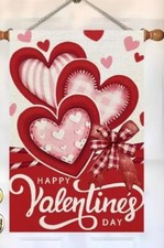 GARDEN/YARD FLAG LINEN 12"X18" RED AND PINK HEARTS "HAPPY VALENTINE'S DAY" NEW
