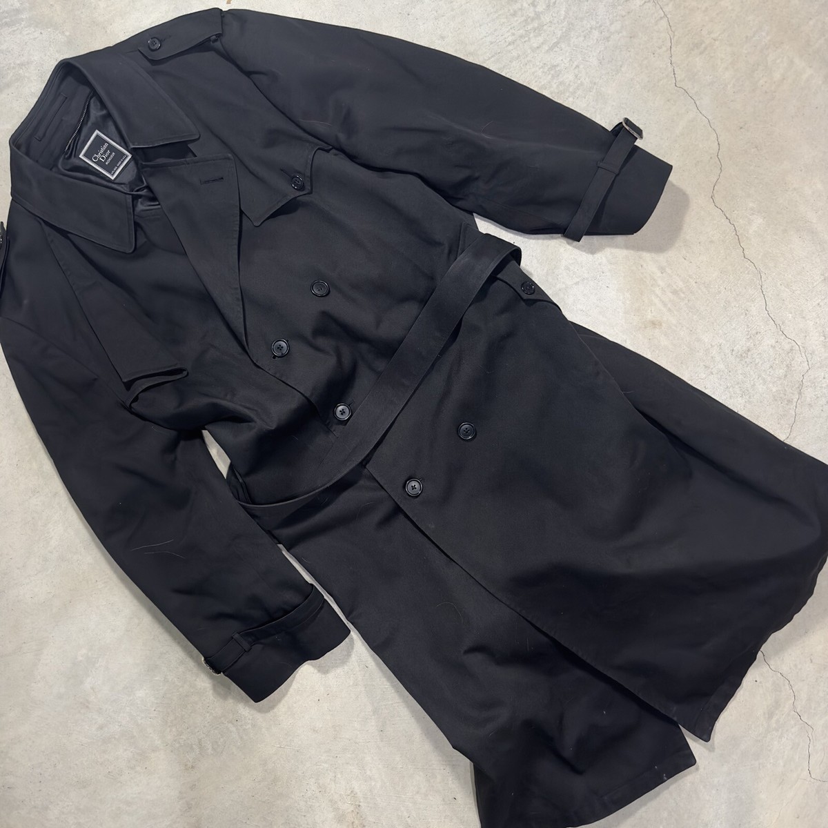 VTG Christian Dior Monsuier Black Trench Coat Jacket Adult 50R 