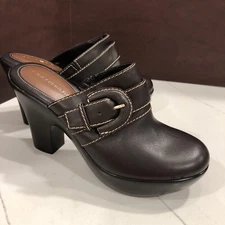 Tommy Hilfiger Millie Heeled Mule Faux Leather brown Sz 7.5 M