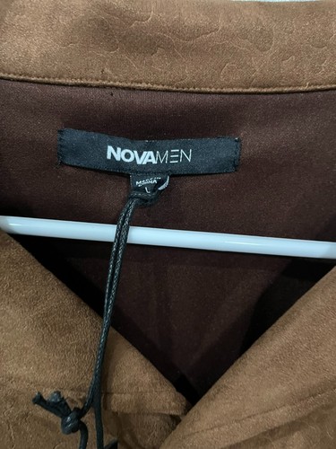 Nova Men Faux Suede Shirt Men's Chocolate Dress Shirt Short Length Large - Picture 3 of 3