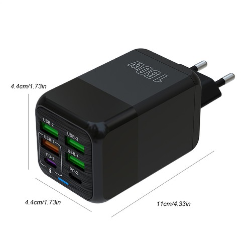 1x 150W 6 Port USB C USB-a Bloc Chargeur Mural Rapide pour Tous Téléphone Portable Ordinateur Portable - Photo 7 sur 15