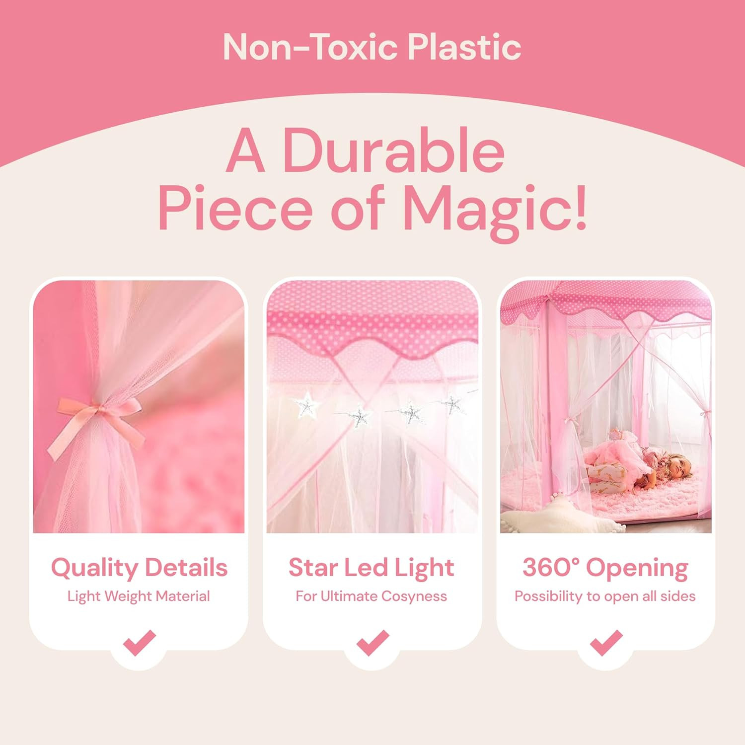 Princess Tent for Kids - 55" X 53" with Led Star Lights | Princess Toys | Toddle