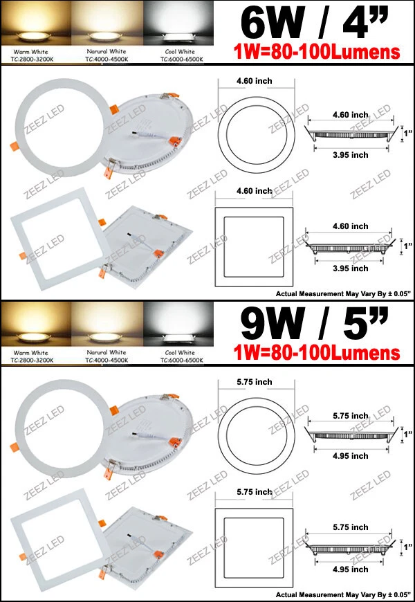 2/3/4/5/6/7/8/9/11-Inch Recessed Lighting Canless LED Ceiling Can Light Fixture - Image 3 of 4