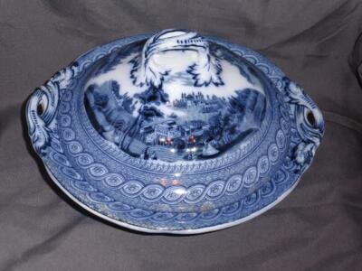 Vintage Flow Blue Covered Vegetable Dish Zantium B.W.M. & Co Cauldon EUC