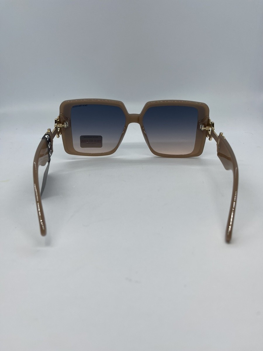 TRUE RELIGION SUNGLASSES, GOLD FRAME W/BROWN WAFER SIDE, 5 SEQUINS ON THE LENS True Religion Sunglasses Womens Brown Gold Frame Blue  main image 2