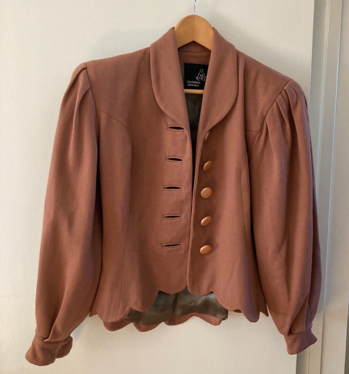 VTG LILLI ANN Dusty Rose Coral 50s Short Fitted Hourglass Peplum Jacket SMALL