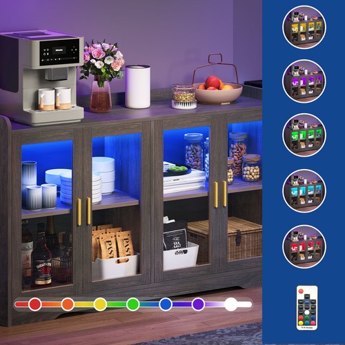 55 inch Sideboard Storage Coffee Bar Cabinet w/ LED Light Kitchen Dining Room - Picture 4 of 20