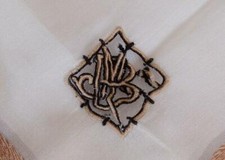 Vintage Mens Handkerchief Madeira Needle Lace Monogram M Gold Plaid