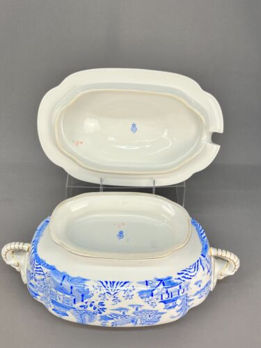 Royal Worcester Chinoiserie BLUE WILLOW 16" Soup Tureen c. 1891 Elephant Handles - Picture 21 of 23