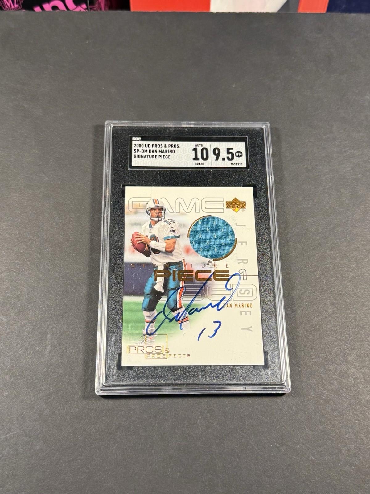 Dan Marino On Card Auto, Game Used Patch 2000 UD Pros And Prospects Sig Piece