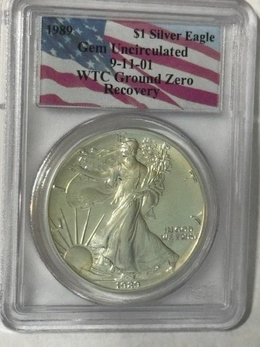 1989 WTC Ground Zero Recovery $1 Silver Eagle PCGS Gem Uncirculated NearPerfect!
