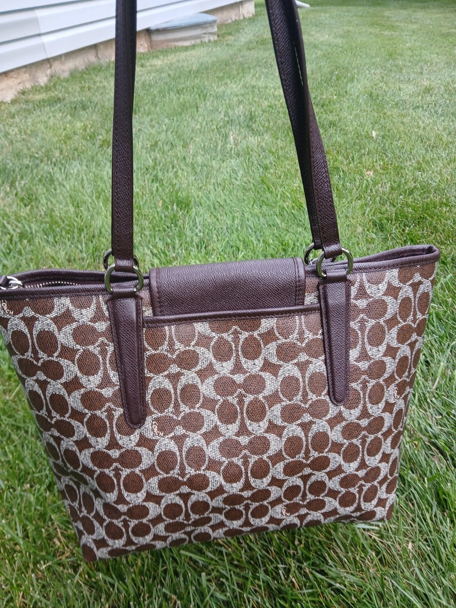 Coach Khaki Saddle Signature Coated Canvas Large City Zip Tote