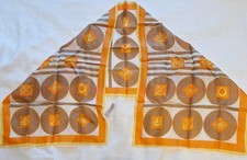 Vtg Vinal Silk Long Scarf Japan NAUTICAL Mermaid Orange Brown Emblems 14x44 NICE