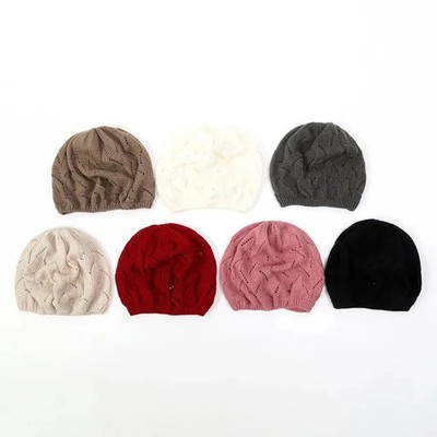 Fashion Solid Color Winter Knitted Hat Twist Crochet Hollow Out Pullover Cap Fem