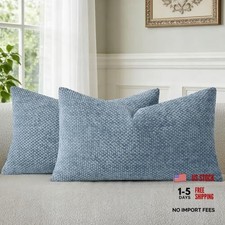 Chenille Throw Pillow Covers 12x20 Inch Pack of 2 20" x 12" Pack of 2 Blue