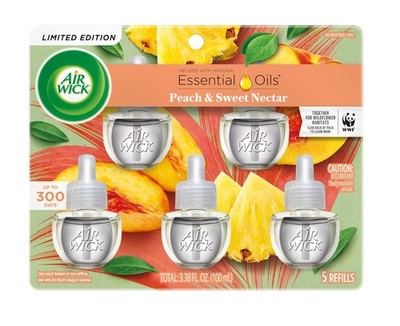 Air Wick Plug in Scented Oil Refill, 5 Ct, Fresh Peach & Sweet Nectar