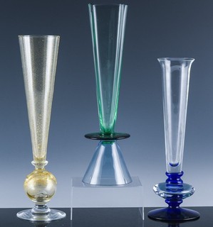 FINE LOT 3 SIGNED CARLO MORETTI MURANO ITALIAN ART GLASS CHAMPANGE FLUTES VASES