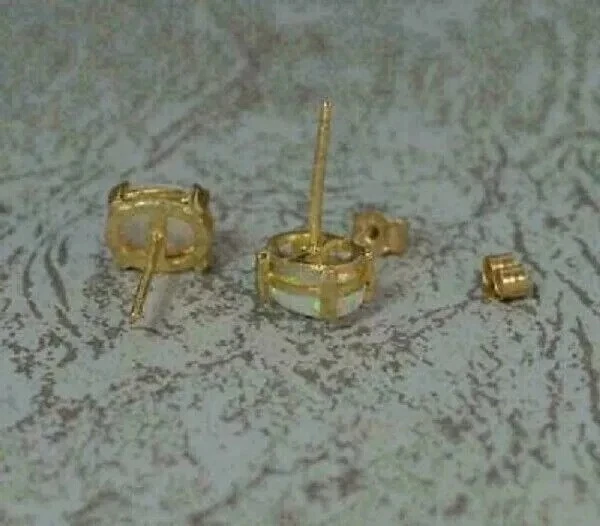 2Ct Oval Cut Fire Opal Beautiful Solitaire Stud Earrings 14K Yellow Gold Plated - Image 3 of 4