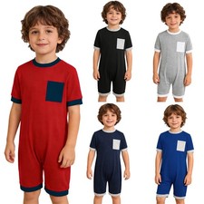 US Boys Girls Special Needs Adaptive Clothing Short Sleeve Round Neck Jumpsuit