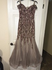 VTG Jovani Mermaid Gown Dress Small Sequin  Prom Formal Brown Metallic Sexy