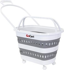 Folding Collapsible Laundry Basket Wheels Grocery Cart Shopping Foldable Plastic