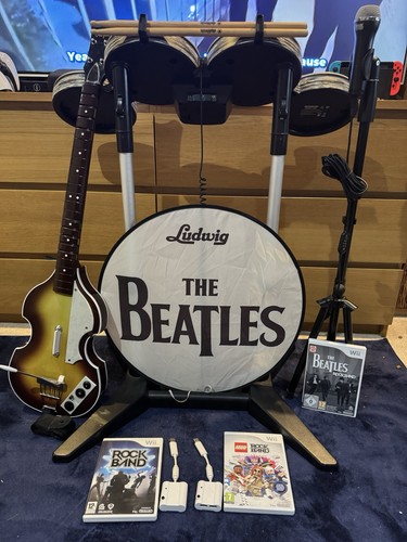 Beatles Rockband Wii, Gitarre, Schlagzeug, Pedal, Ludwig Drum Splash Mikrofon und 3 Spiele