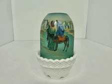 HTF Vintage Fenton Emerald Satin 5” Fairy Lamp “great Journey” Signed & Numbered