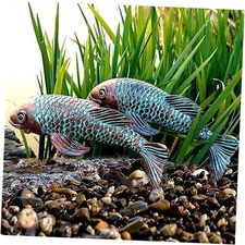 Set of 2 Antique Koi Fish Statue, Outdoor Garden Sculpture for Patio, Bronze