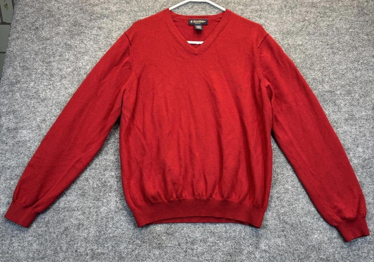 Brooks Brothers Men’s Large V-Neck Merino Wool Sweater Red Hong Kong