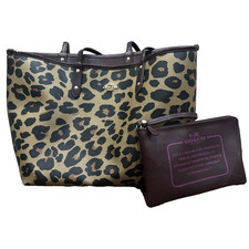 Coach City Reversible Tote Leopard W/ Zipper Bag FLAWED, READ Burgundy Designer
