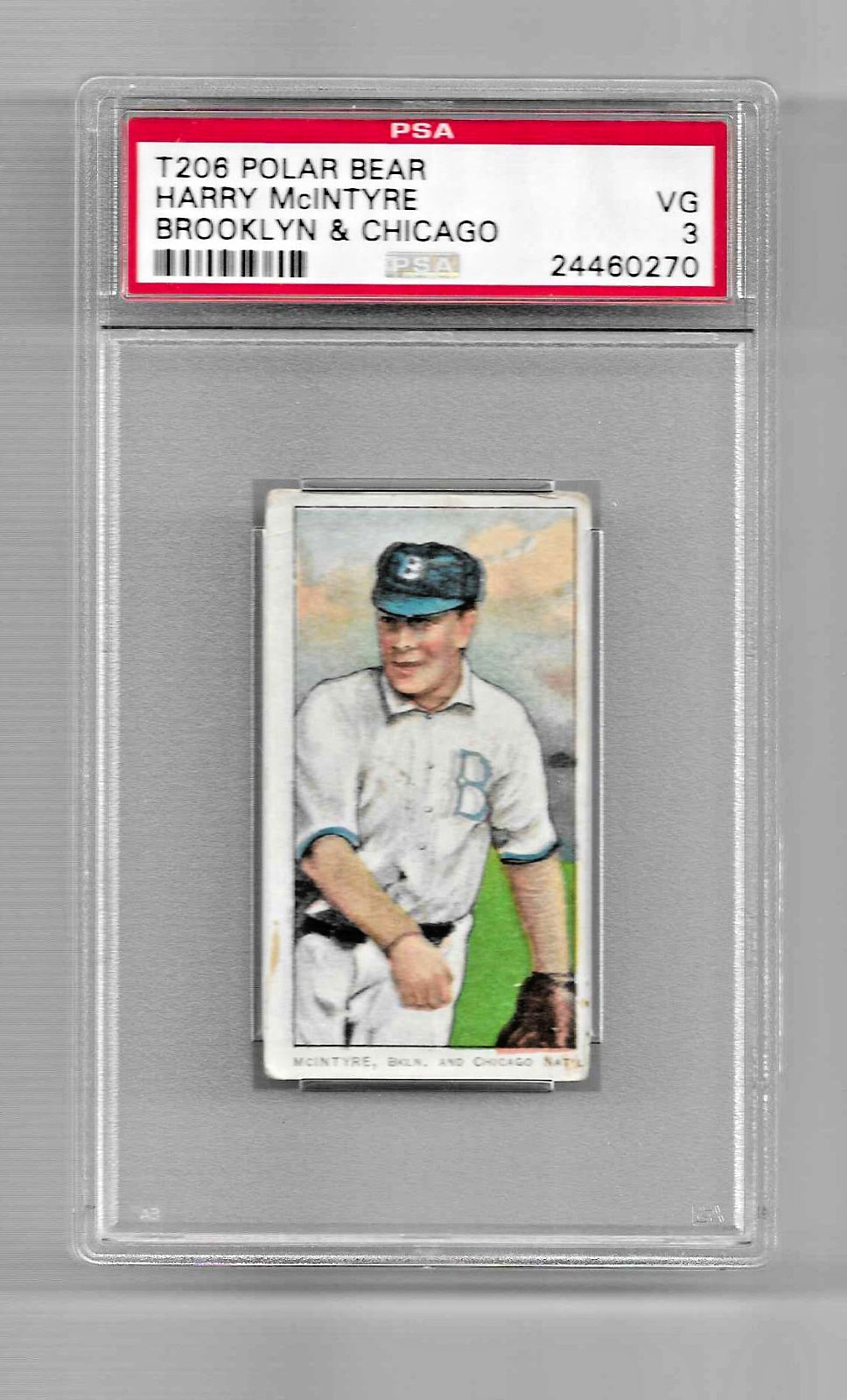 1909-1911 T206 POLAR BEAR TOBACCO BASEBALL CARD PSA 3 NQ HARRY McINTYRE BROOKLYN