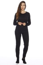 Womens Black Thermal Underwear Pajamas Set - Base Layer, Size L